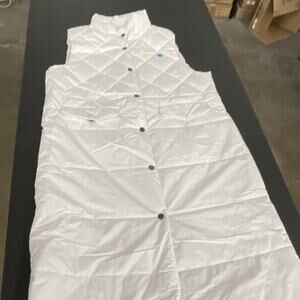 Women’s Quilted Long Puffer Jacket Vest Sleeveless Snap Button White Size L
